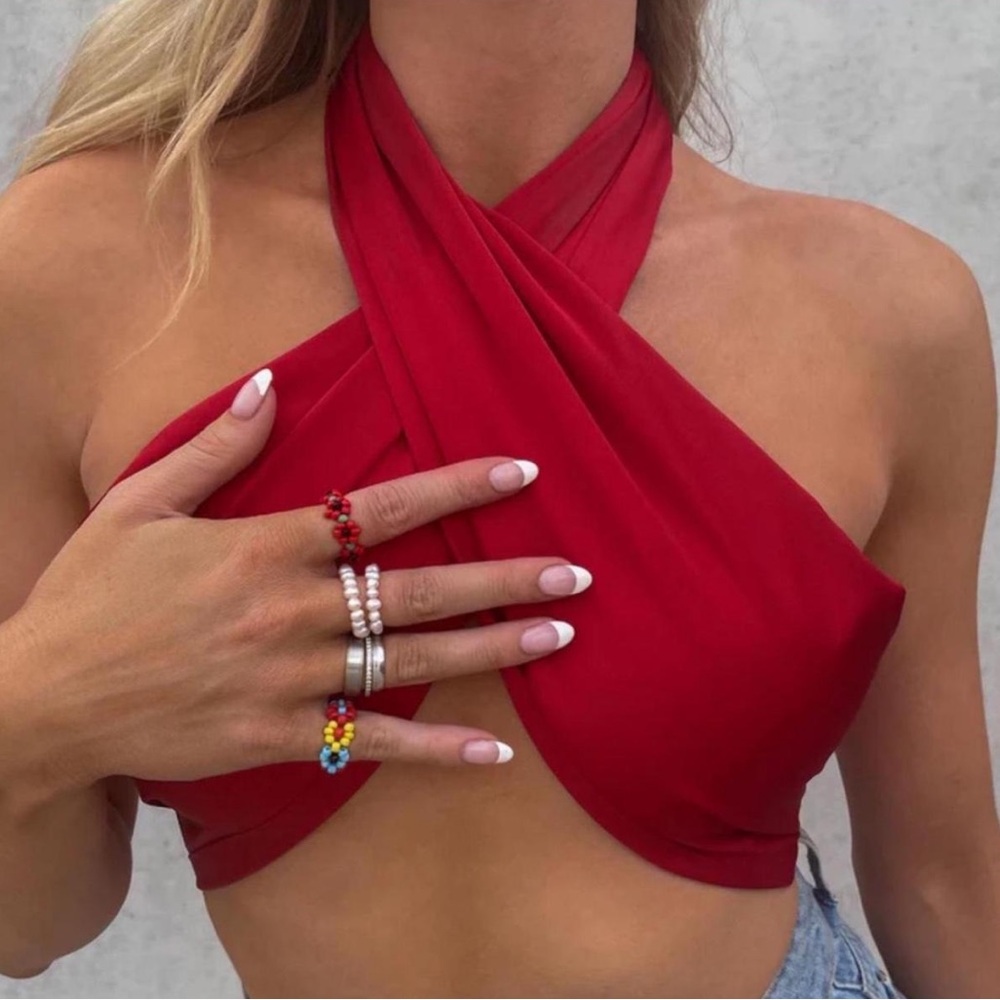 Princess Polly Bold Red Cross-Front Crop Top